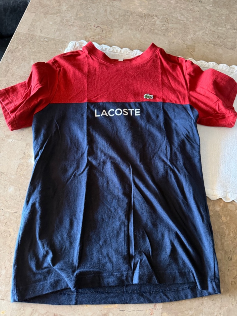Lacoste Kids Colorblock Red & Navy T-Shirt pre owned size 12
